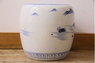 アンティーク雑貨　古民具・骨董　山水図が魅力的なアンティーク瀬戸火鉢(鉢カバー)(2)