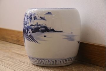 アンティーク雑貨　古民具・骨董　山水図が魅力的なアンティーク瀬戸火鉢(鉢カバー)(2)