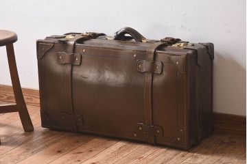 和製アンティーク　大振り　上質な本革トランク(収納箱)
