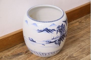 アンティーク雑貨　アンティーク　山水図　古い瀬戸火鉢(鉢カバー)(1)