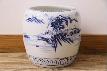 アンティーク雑貨　アンティーク　山水図　古い瀬戸火鉢(鉢カバー)(2)
