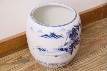 アンティーク雑貨　アンティーク　山水図　古い瀬戸火鉢(鉢カバー)(2)