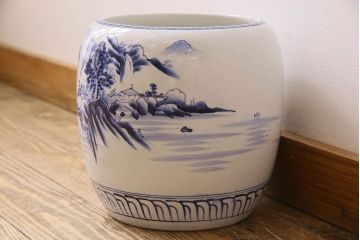アンティーク雑貨　アンティーク　山水図　古い瀬戸火鉢(鉢カバー)(2)