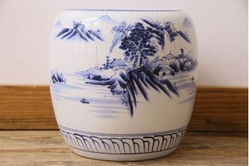 アンティーク雑貨　アンティーク　山水図　古い瀬戸火鉢(鉢カバー)(2)