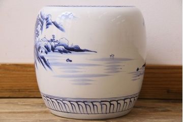 アンティーク雑貨　アンティーク　山水図　古い瀬戸火鉢(鉢カバー)(2)