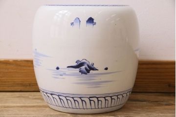 アンティーク雑貨　アンティーク　山水図　古い瀬戸火鉢(鉢カバー)(2)