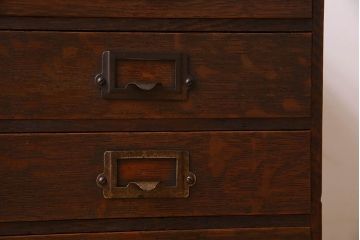 レトロ家具　昭和レトロ　ネームプレート取っ手付き!ナラ材の5杯小引き出し