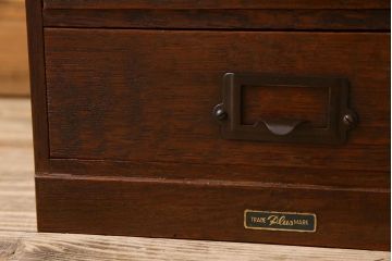 レトロ家具　昭和レトロ　ネームプレート取っ手付き!ナラ材の5杯小引き出し