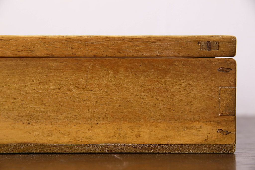 アンティーク雑貨　昭和レトロ　古い木製のアンティークコレクションボックス(ガラスケース・収納箱)(2)