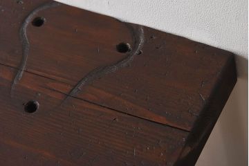 レトロ家具　昭和レトロ　古い木の質感が味わい深い鉄脚ベンチ(アイアンベンチ、長椅子)