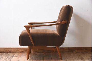 レトロ家具　昭和レトロ　フレームのデザインが美しい1人掛けソファ(サロンチェア、クッションソファ、椅子)(1)