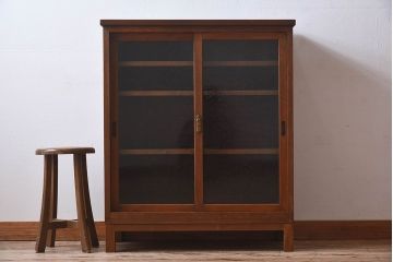 レトロ家具　昭和レトロ　気泡ガラスが味わい深い収納棚(戸棚、キャビネット)(1)
