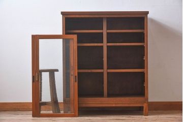 レトロ家具　昭和レトロ　気泡ガラスが味わい深い収納棚(戸棚、キャビネット)(1)