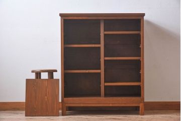 レトロ家具　昭和レトロ　気泡ガラスが味わい深い収納棚(戸棚、キャビネット)(1)
