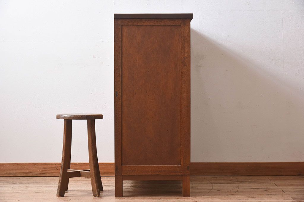 レトロ家具　昭和レトロ　気泡ガラスが味わい深い収納棚(戸棚、キャビネット)(1)