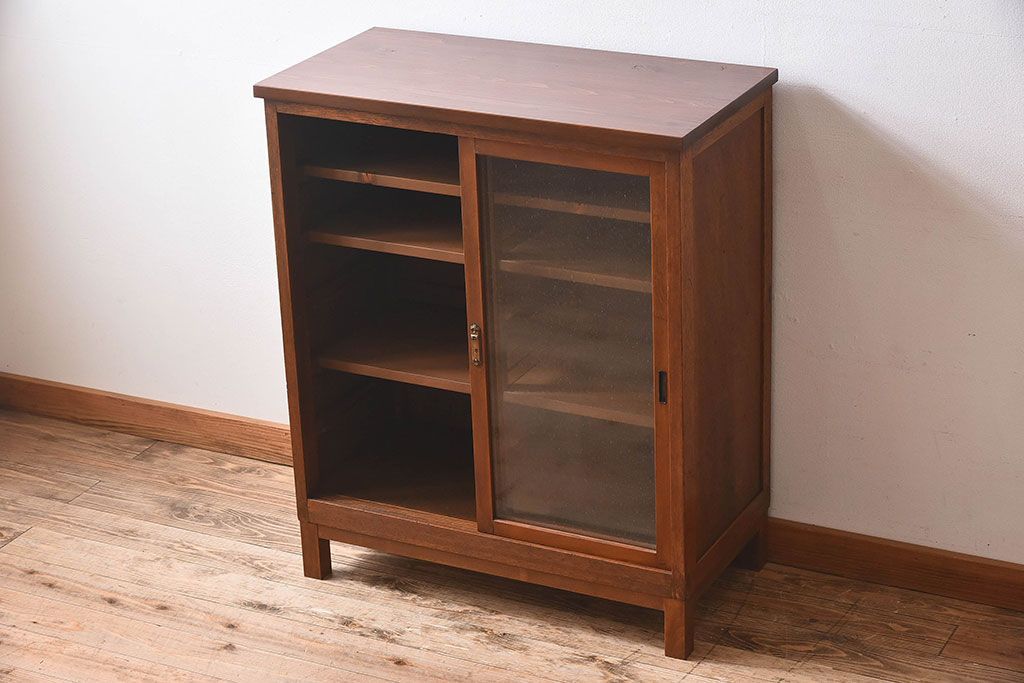 レトロ家具　昭和レトロ　気泡ガラスが味わい深い収納棚(戸棚、キャビネット)(1)