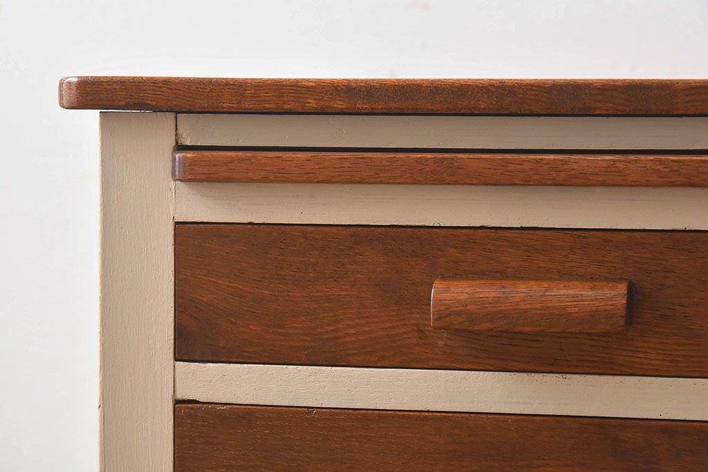 ペイント家具　ナラ材　作業台付きサイドテーブル(花台、電話台)