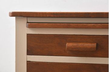 ペイント家具　ナラ材　作業台付きサイドテーブル(花台、電話台)