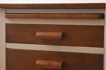 ペイント家具　ナラ材　作業台付きサイドテーブル(花台、電話台)