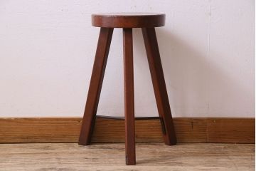 レトロ家具　昭和レトロ　珍しいデザインの三本脚スツール(椅子、丸イス、花台)