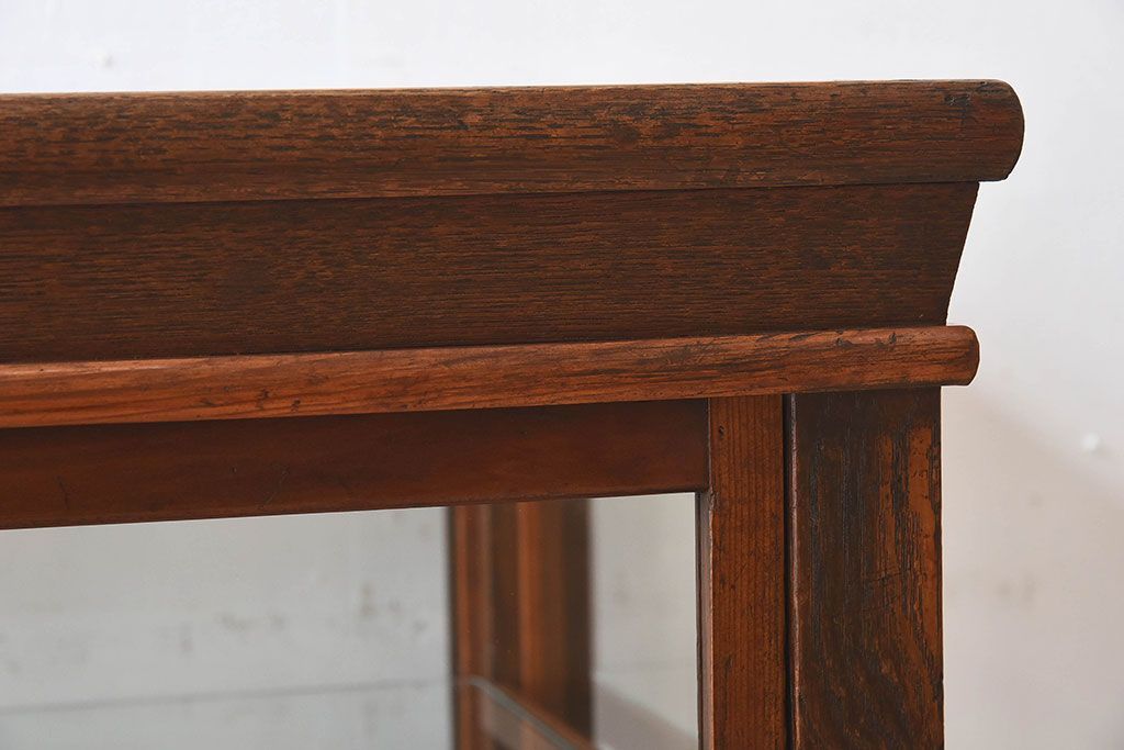 アンティーク家具　大正ロマン 引き出し付き!小振りな三面ガラスケース(ショーケース、収納棚、陳列棚)