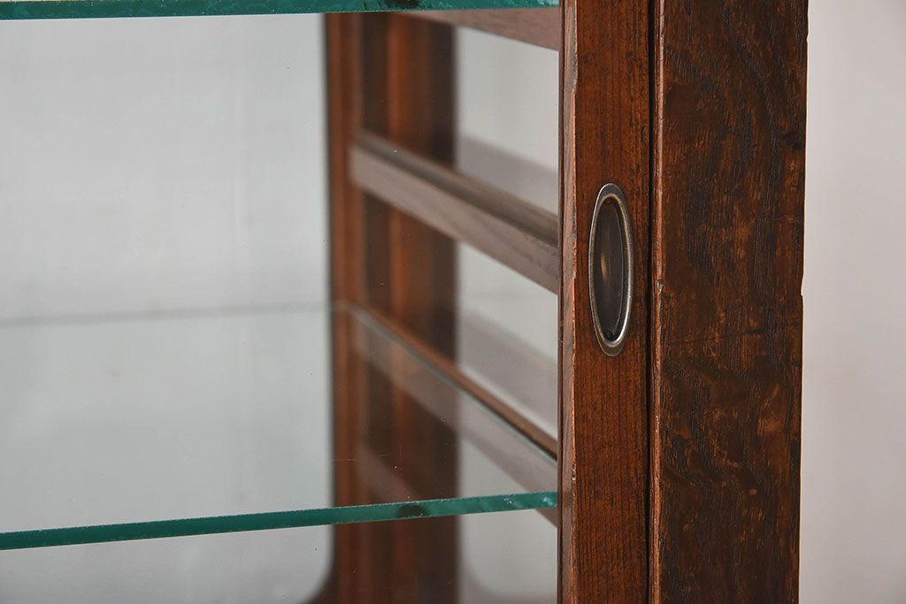 アンティーク家具　大正ロマン 引き出し付き!小振りな三面ガラスケース(ショーケース、収納棚、陳列棚)