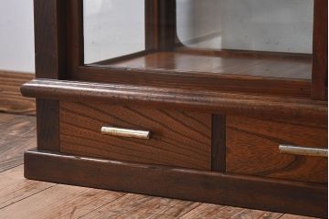 アンティーク家具　大正ロマン 引き出し付き!小振りな三面ガラスケース(ショーケース、収納棚、陳列棚)