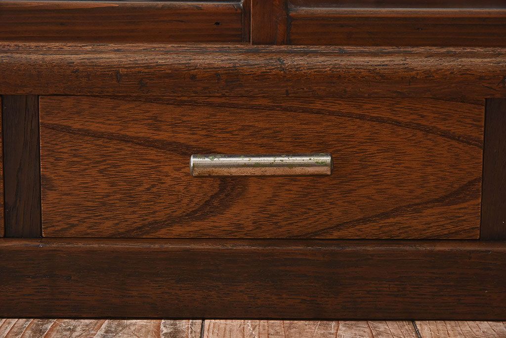 アンティーク家具　大正ロマン 引き出し付き!小振りな三面ガラスケース(ショーケース、収納棚、陳列棚)