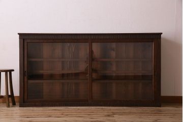 アンティーク家具　大正ロマン　前面の飾りが素敵な収納棚(戸棚、ガラスケース、ショーケース)(2)