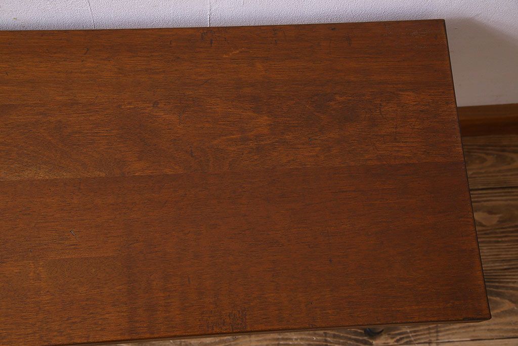 レトロ家具　昭和レトロ　古いラワン材の質感が味わい深い鉄脚ベンチ(アイアンベンチ、ローテーブル、作業台、花台)