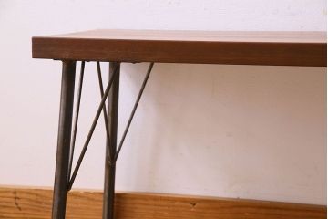 レトロ家具　昭和レトロ　古いラワン材の質感が味わい深い鉄脚ベンチ(アイアンベンチ、ローテーブル、作業台、花台)