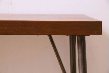 レトロ家具　昭和レトロ　古いラワン材の質感が味わい深い鉄脚ベンチ(アイアンベンチ、ローテーブル、作業台、花台)