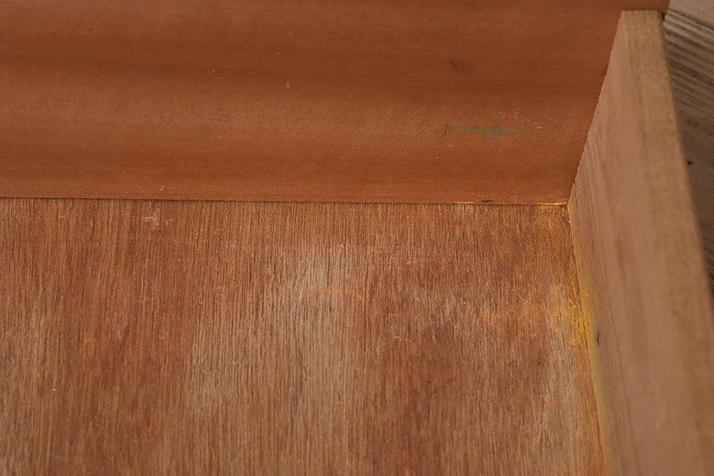 レトロ家具　昭和レトロ　古い木製のシンプルな片袖机(ワークデスク、在宅ワーク、在宅用、学習机)