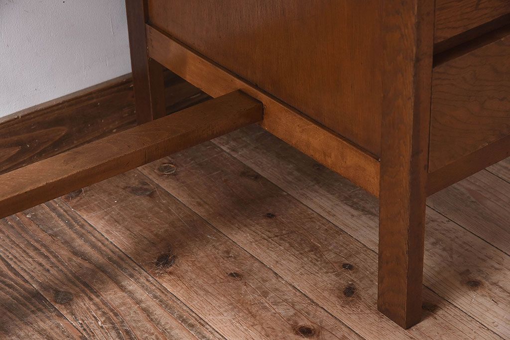 レトロ家具　昭和レトロ　古い木製のシンプルな片袖机(ワークデスク、在宅ワーク、在宅用、学習机)