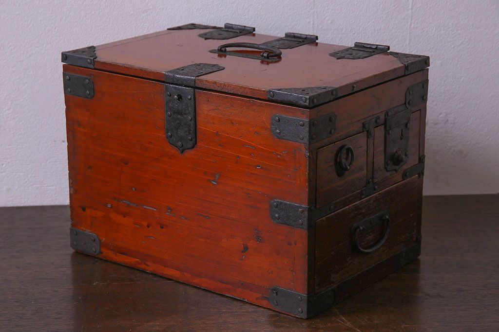 アンティーク雑貨　古民具・骨董　春慶塗り　和の趣溢れる硯箱(小引き出し、小箱、小物入れ)