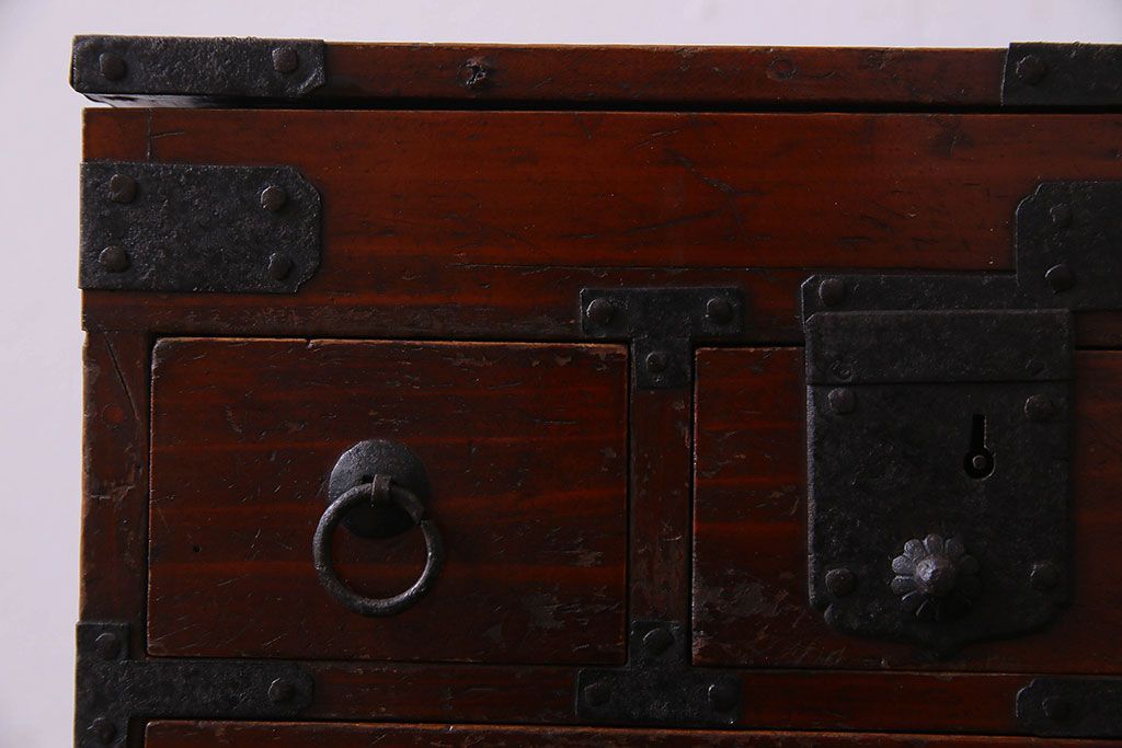 アンティーク雑貨　古民具・骨董　春慶塗り　和の趣溢れる硯箱(小引き出し、小箱、小物入れ)