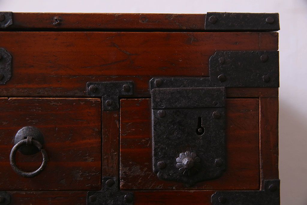 アンティーク雑貨　古民具・骨董　春慶塗り　和の趣溢れる硯箱(小引き出し、小箱、小物入れ)