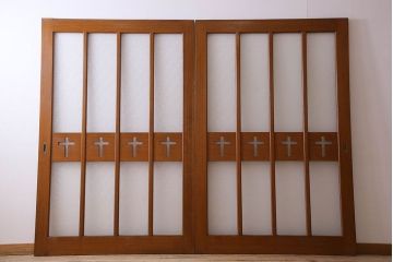 昭和レトロ　特大　教会で使われていたガラス引き戸(ガラス戸)2枚セット(1)