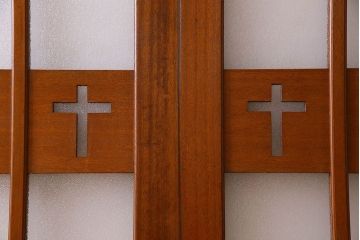 昭和レトロ　特大　教会で使われていたガラス引き戸(ガラス戸)2枚セット(1)