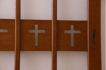 昭和レトロ　特大　教会で使われていたガラス引き戸(ガラス戸)2枚セット(1)