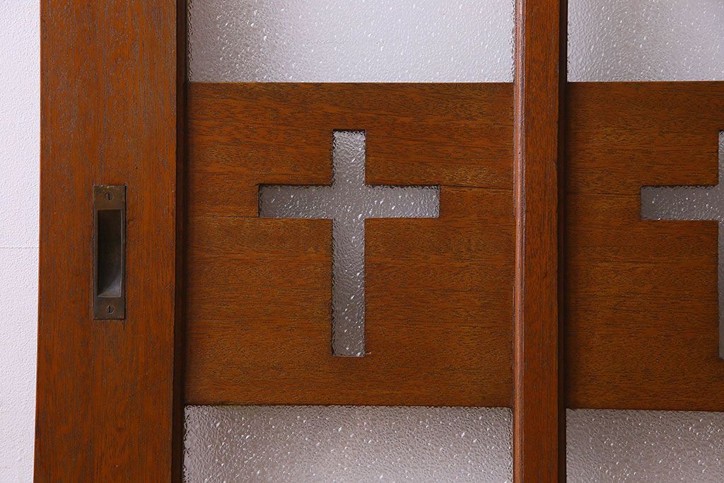 昭和レトロ　特大　教会で使われていたガラス引き戸(ガラス戸)2枚セット(1)