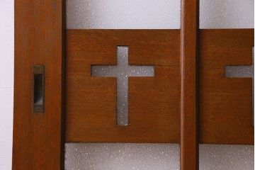 昭和レトロ　特大　教会で使われていたガラス引き戸(ガラス戸)2枚セット(1)