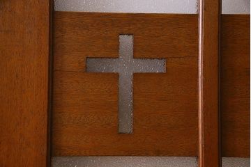 昭和レトロ　特大　教会で使われていたガラス引き戸(ガラス戸)2枚セット(1)