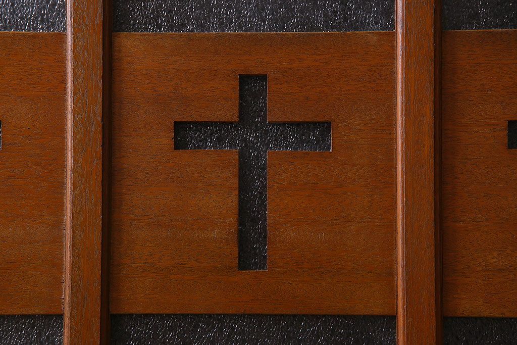 昭和レトロ　特大　教会で使われていたガラス引き戸(ガラス戸)2枚セット(2)