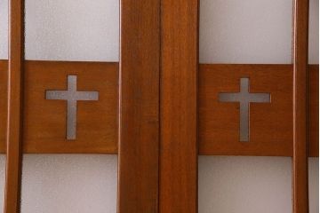 昭和レトロ　特大　教会で使われていたガラス引き戸(ガラス戸)2枚セット(2)