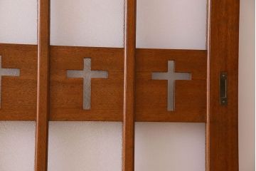 昭和レトロ　特大　教会で使われていたガラス引き戸(ガラス戸)2枚セット(2)