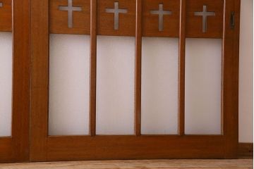 昭和レトロ　特大　教会で使われていたガラス引き戸(ガラス戸)2枚セット(2)