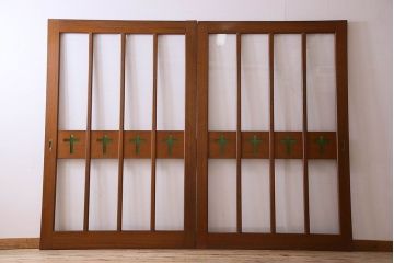 【H様ご成約済み・ご決済用】昭和レトロ　特大　色ガラス入り!教会で使われていたガラス引き戸(ガラス戸)2枚セット