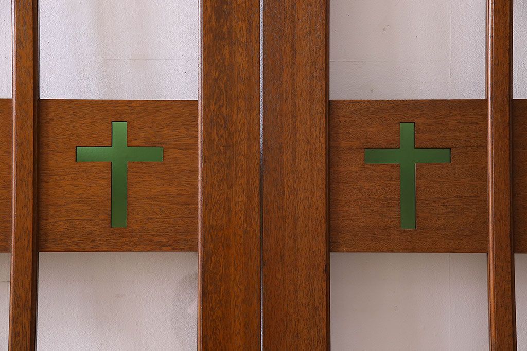 【H様ご成約済み・ご決済用】昭和レトロ　特大　色ガラス入り!教会で使われていたガラス引き戸(ガラス戸)2枚セット