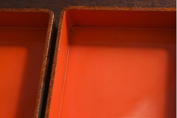 古民具・骨董　木製　梨地に扇蒔絵の四段重箱(外箱付き)